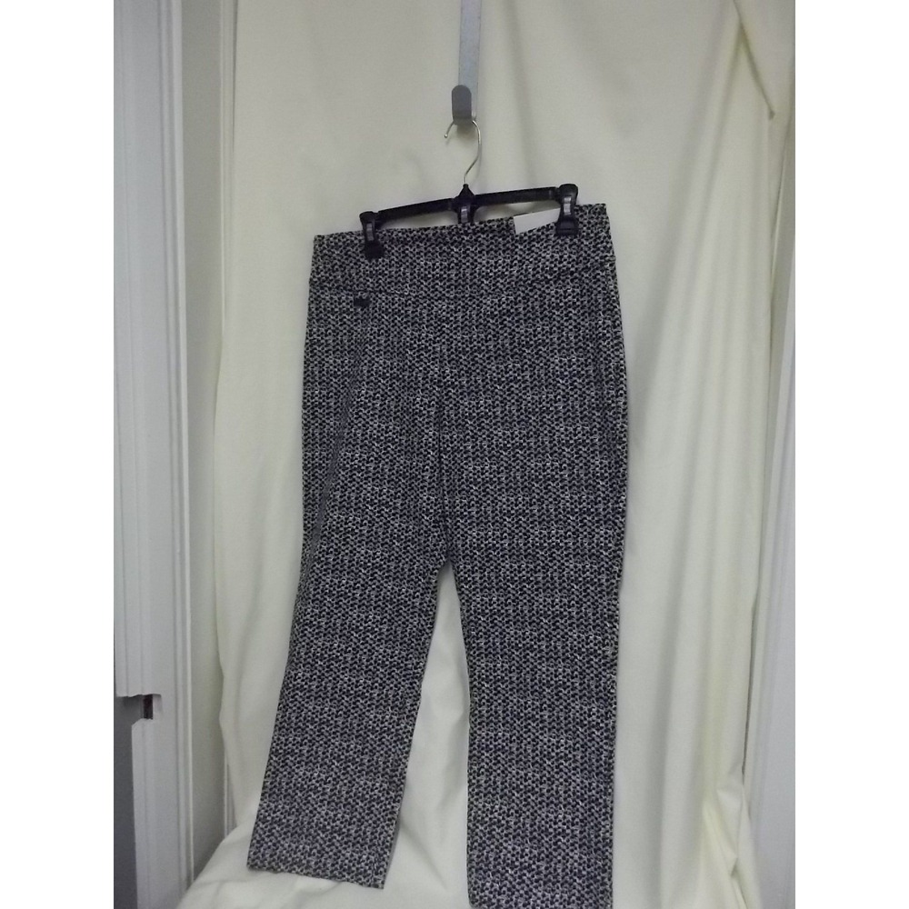 Peck & Peck Eva Crop Pants Womens 8 Black White Textured Pull On Houndstooth New